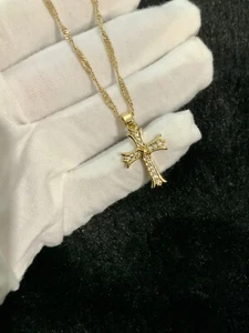 18K GENUINE Gold Filled Wave Necklace & Cubic Circonia Cross Crucifix Ref:-13 - Picture 1 of 8