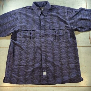 VINTAGE 90's FAT JOE'S FJ560 BUTTON UP SHIRT MENS XXL 2XL BLACK AND PURPLE - Picture 1 of 9