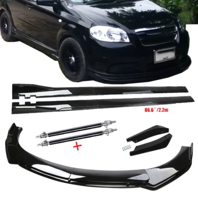 Front Bumper Spoiler Side Skirt Strut Rod Gloss Black For Chevrolet Aveo Bod Kit - Image 1 of 4