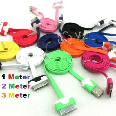 Flat Noodle USB Data Sync Charger Cable For iPhone 4 4S 3G 3GS iPad 2 &1 iPod - Image 1 of 2