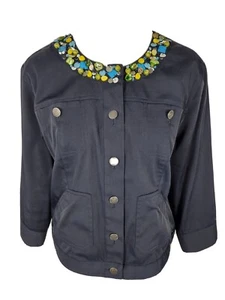 Ruby Rd Womans Sz 14 Blue Stretch Embellished Jacket R7 - Picture 1 of 14