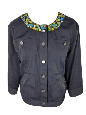Ruby Rd Womans Sz 14 Blue Stretch Embellished Jacket R7 - Image 1 of 4