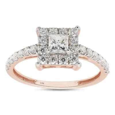 3/4 CT Moissanite Square Halo Engagement Ring 10K Rose Gold - Image 1 of 4