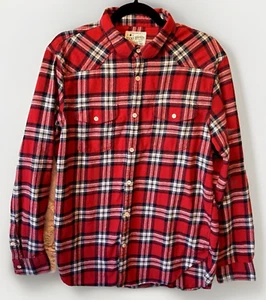 Lucky Brand Flannel Shirt Mens M Red Plaid Button Up Classic Fit Soft Cotton - Picture 1 of 9