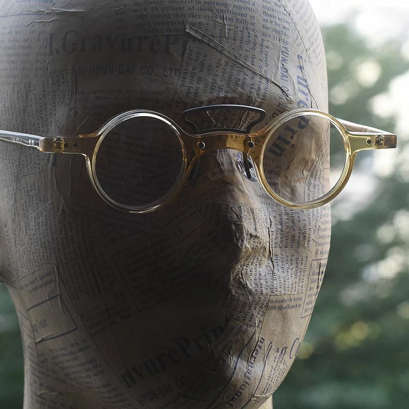 Men's vintage solid acetate eyeglasses yellow crystal round glasses arts eyewear - Image 1 of 4