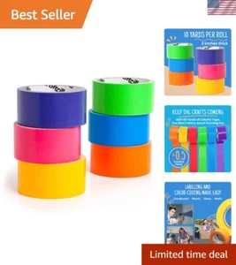 6-Pack Bright Duct Tape Rolls - Easy-Tear, 10 Yards for Crafting and Labeling - Picture 1 of 11