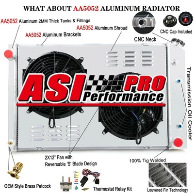 716 4 Row Radiator&Shroud Fan For 73-87 Chevy C/K C10 C20 C30 K10 K20 GMC C2500 Foto 1 de 4