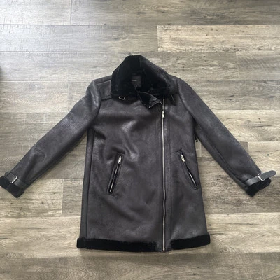 Abrigo de aviador de piel sintética negra - Elegante y cálido - Talla S Foto 1 de 4