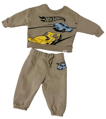 Baby Gap 风火轮抓绒两件套运动套装 6-12 个月棕褐色蓝色二手状况完好 — 第 1/4 张图片