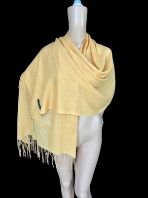 100% Cashmere Antique Gold Fringes Scarf Shawl Wrap Pashmina Evening 76”-27” - Image 1 of 3