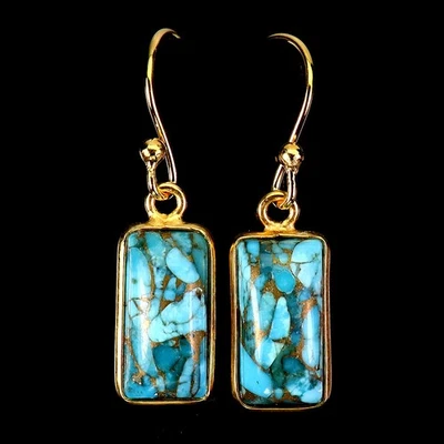925 Sterling Silver Earrings Antique Kingman Turquoise 14x7mm Gemstone Jewelry - Image 1 of 4