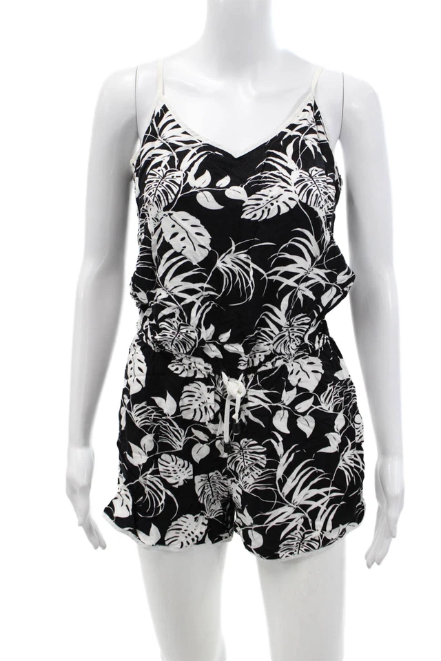 Mameluco floral Vince Camuto para mujer con correa de espagueti cuello en V negro blanco talla XS Foto 1 de 4