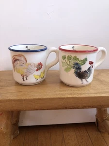 2 Jacques Pepin 4” Mug Rooster Chicks Farm Sur La Table Discontinued Italy Heavy - Picture 1 of 13