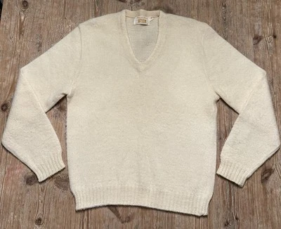 True Vintage 1960s Royal Mist Wool And Mohair V-Neck Sweater Ivory Medium - Image 1 of 4