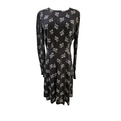 Vestido Brooks Brothers Rojo Vellón Floral Azul Marino Pintucked Corpiño Manga Larga Talla 2 Foto 1 de 4