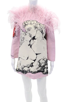 Vestido estatua griega con ribete de plumas manga 3/4 Valentino para mujer rosa blanco IT 36 Foto 1 de 4