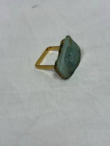 Aqua geode slab Crystal Napkin Rings with Square Gold Tone Hardware Boho Bohemia - Picture 1 of 4