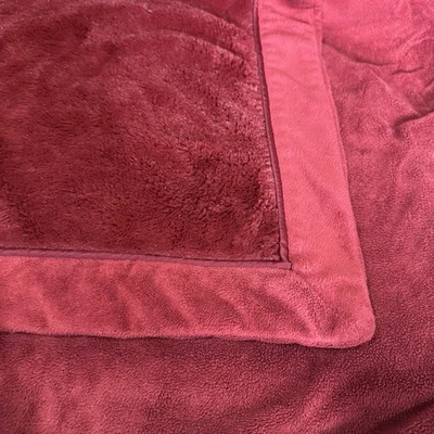 Restoration Hardware 63" x 43" Maroon Plush Faux Fur Velvet Throw - Image 1 of 4