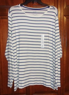 Croft & Barrow Long Sleeve Knit Top  100% Cotton White/Navy Stripe -  2X  NWT - Image 1 of 4