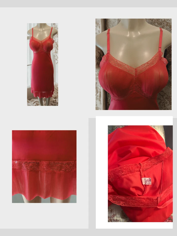 De Colección LUXITE FULL SLIP ACORDEÓN PLISADO CORAL NAILON Talla S 34" Busto Foto 1 de 4