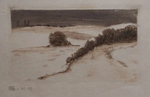 Margarethe Geibel Landschaft Winter Deutschland Original Monotypie 1909 - Bild 1 von 3