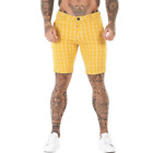 GINGTTO Men's Yellow Plaid Super Stretch Skinny Fit Chino Shorts NEW 30x9 30