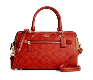 ☂️🍄Coach Rowan Satchel In Block Signature Canvas IM/Miami Red Multi CA152 NWT - Picture 1 of 5