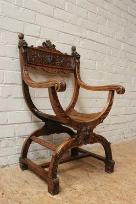 Antique French Carved Renaissance Carved Dagobert Arm Chair - Image 1 of 4
