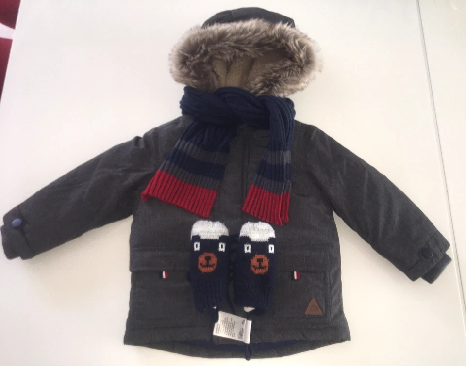 3er Set C&A Jacke & Schal + Gratis Fästlinge Winterjacke Parka 80 Neu Grau Braun - Bild 1 von 4