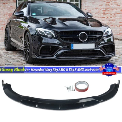 FOR 2016-2020 MERCEDES BENZ W213 E63 SEDAN GLOSS BLACK FRONT BUMPER SPLITTER LIP - Image 1 of 4