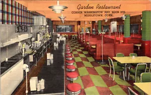 MIDDLETOWN, CONNECTICUT - GIARDINO RISTORANTE - VISTA INTERNA - CARTOLINA LINO - Foto 1 di 2