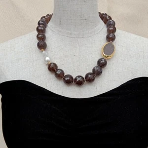 "Collar de perlas drusas conector druso gris ágata natural de 18 mm redondo gris ágata ágata 21" - Imagen 1 de 9