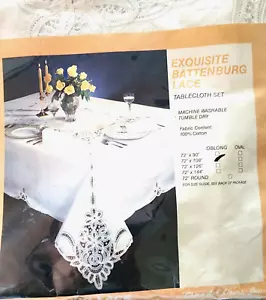 Vintage Battenburg Spitze Tischdecke + 12 Servietten 100% Baumwolle länglich 72 x 108" Neu in Verpackung - Bild 1 von 4