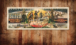 Cartel banner estilo vintage Buffalo Bill's Wild West Show 24"x9" - Imagen 1 de 2