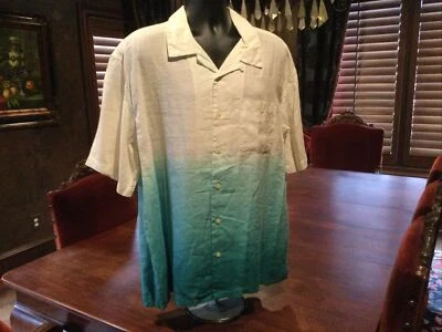Third Coast Linen Umbre Beach Shirt. Aqua Green Accents. Mens XXL - Image 1 of 4