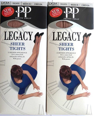 2 pairs of Pretty Polly Medium Size Sheer 15 Denier Legacy Tights in Chiffon - Image 1 of 2