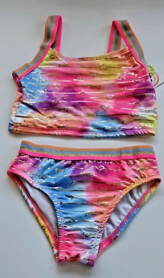 Penelope Mack Girl's 5 Pink Blue Gold  2 Pc Tankini Bikini Swimsuit - Image 1 of 2