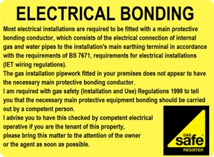 Gas Safe Electrical Bonding Labels GSR7 SELF ADHESIVE LABELS - Picture 1 of 1