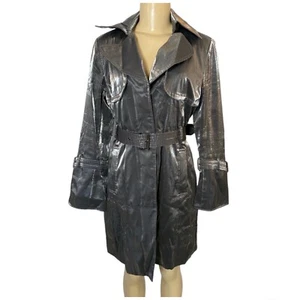 Hilary Radley Silver Metallic Damen Trenchcoat Jacke Gürtel gefüttert Gr. XS - Bild 1 von 7