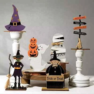 Halloween Table Decorations Indoor: 6pcs Rustic Witch Ghost Pumpkin Mummy Wood P - Picture 1 of 7