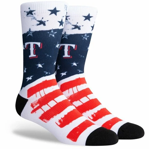 New! Texas Rangers Stars N Bars Crew Socks Mens Large Fits Size 6-12 MLB Cover