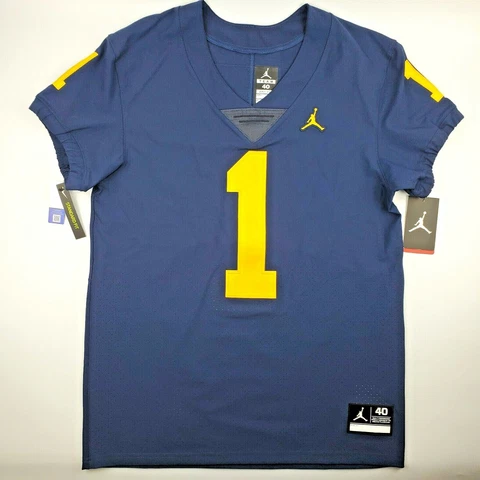 Michigan Wolverines Jordan Mens Elite Football Jersey #1 Stiched Blue Maize Nike Cover