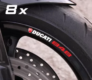 8 x Ducati 848 calcomanías de rueda pegatinas llanta rayas juego nuevo Córcega Laminado! - Imagen 1 de 2