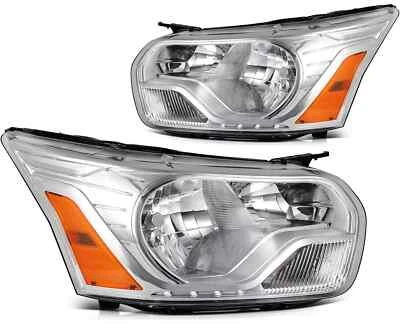 Pair LH&RH 2015-2024 Ford Transit 150 250 350 Halogen Chrome Headlights Assy - Image 1 of 4