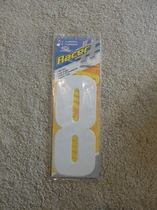 Racer Pre-Cut Numbers # 8 Decal Sticker 8" White - Picture 1 of 2
