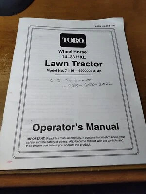 Toro 14-38 HXL Roda Cavalo Gramado Trator Manual do Proprietário Nº. 3318-100 impresso 1995 - Imagem 1 de 4