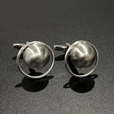 Brushed Silver Planet Saturn Cufflinks For Fan Men Birthday Father’s Day Gift - Image 1 of 4