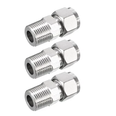 Compression Tuyau Raccord NPT3/8 Mâle x Ф 3/8 Tuyau OD Double Viroles 3Pcs - Photo 1/4