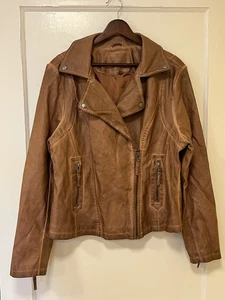 Max Studio Women Brown Faux Leather Asymmetrical Front Zipper Moto Jacket - XL - Picture 1 of 19