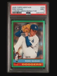 2025 Topps Heritage Roki Sasaki Green Chrome /99 #224 PSA 9 POP 1 None Higher - Picture 1 of 2